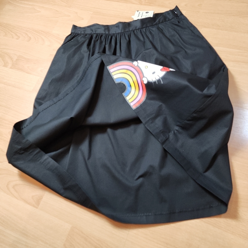 NWT ModCloth x Hello Kitty Let's Go Rainbow A-Line Black Skirt Cotton Large - Picture 9 of 16